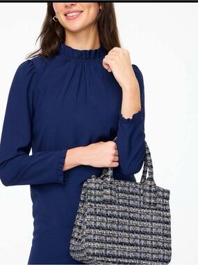 J. Crew Navy and Cream Tweed Tote